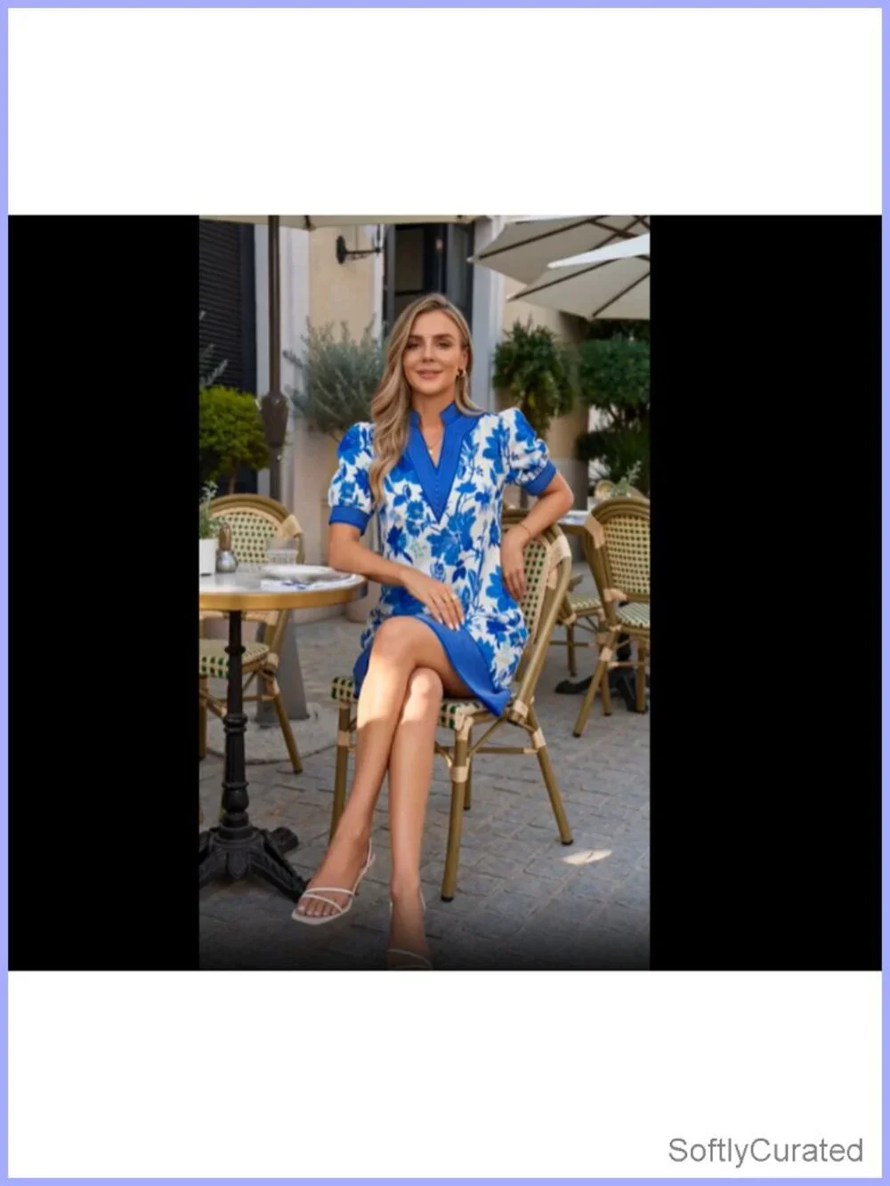 V Neck Puff Short Sleeve Boho Mini Shift Dress with Pockets Casual